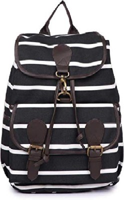 Lychee Bags Black stripes canvas women backpack 10 L Backpack(Black)