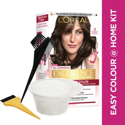 L'Oreal Paris Excellence Creme Hair Color, 4 Natural Brown With Bowl & Brushes(3 Items in the set)