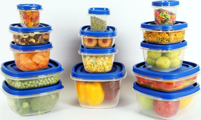 TORIVA Plastic Grocery Container  - 1600 ml, 1200 ml, 700 ml, 475 ml, 300 ml, 120 ml(Pack of 14, Blue)