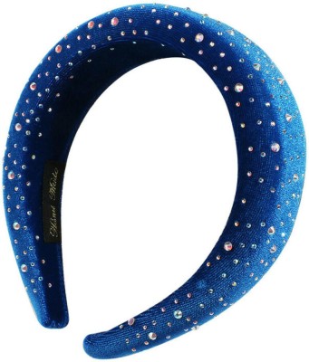 PANKSHRI ENTERPRISE Women Girls Sponge Velvet Hairband Rhinestone Thick Retro Head Hoop Headband Hair Band(Blue, White)