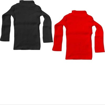 Shishu Girls Wool Blend Sweater Top(Black, Pack of 2)