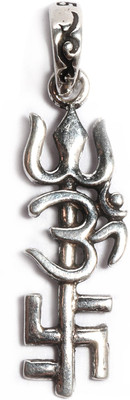 jsaj Silver 925 Sterling Silver OM PENDENT LOCKET OM WITH TRISHUL SWASTIK OR SUBH-LABH LOCKET for Good Health and Wealth Sterling Silver Sterling Silver Pendant