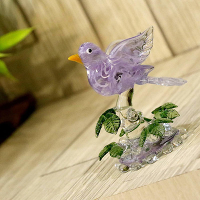 AFAST Relaxing Bird On A Tree Decorative Tabletop & Showcase Showpiece Decorative Showpiece  -  8 cm(Glass, Multicolor)