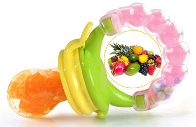 BabyGo Organic Baby BPA-Free Silicone Nipple fruit Nibbler with Rattle Handle Teether and Feeder(Multicolor)