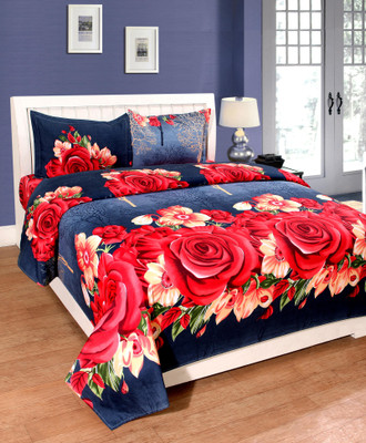 Creations@Home 110 TC Polycotton Double 3D Printed Flat Bedsheet(Pack of 1, Multicolor)