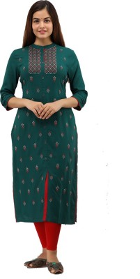 Shagunas Women Embroidered Straight Kurta(Green)