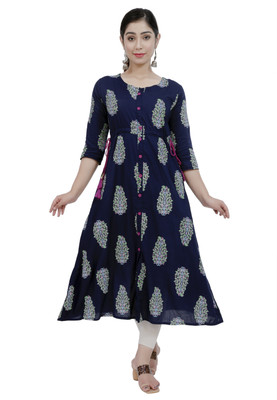 Glowworld Women Floral Print A-line Kurta(Blue)