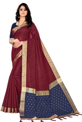 INDI BEAUTY Woven Kanjivaram Silk Blend Saree(Brown)