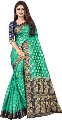 BHUVA BROTHERS Printed Kanjivaram Cotton Silk Saree(Light Green)