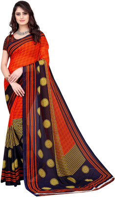 Leelavati Checkered Daily Wear Georgette Saree(Orange)