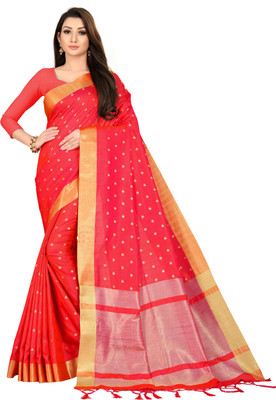 BHAKTI BHUSHAN CREATION Printed Bollywood Silk Blend Saree(Gold, Pink)