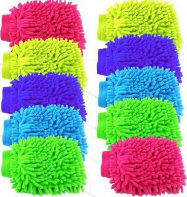 Avlokan Multipurpose Microfibre Wash and Dust Mitt Cleaning Gloves for Car Laptop Home Office Hotel, Double Sided Wet and Dry Glove Set(Free Size Pack of 10)