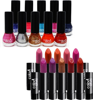 Color Diva Multicolor Lipstick & Nail Polish, (GC1311), Pack of 20(20 Items in the set)