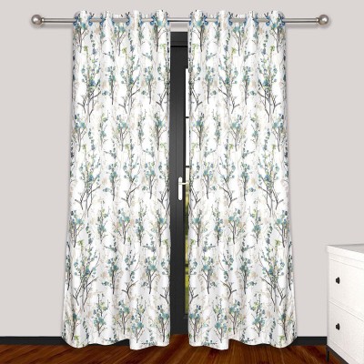 fiona creations 270 cm (9 ft) Polyester Room Darkening Long Door Curtain (Pack Of 2)(Floral, White)