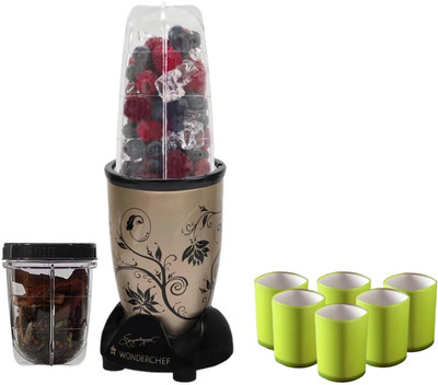 WONDERCHEF Nutri-blend + Servin Glass Set 400 Mixer Grinder with Serving Glass Set (2 Jars, Brown)