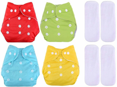 DOMENICO Reusable Washable Cloth Nappies With Inserts(5 Layer Insert)(4 Diaper 4 Insert)