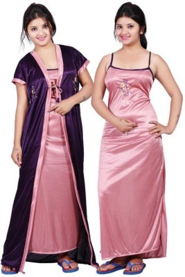 Deep Fashions Women Nighty with Robe(Pink)