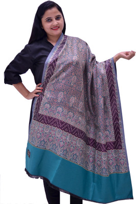 Indian shawl Acrylic, Cashmere, Polyester Wool Blend Embroidered Women Shawl(Multicolor, Green)