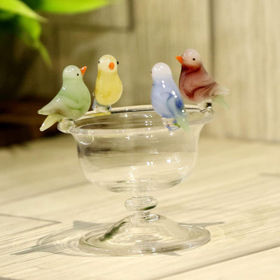 AFAST Four Thirsty Birds On A Bowl Decorative Showpiece Decorative Showpiece  -  7 cm(Glass, Multicolor)