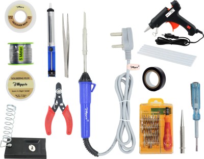 Hillgrove 14In Beginners Complete 25W Soldering Iron Kit Glue Gun Combo With Mobile Phone Repair Kit 25 W Temperature Controlled(Flat, Pointed Tip)
