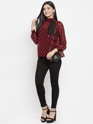 KASSUALLY Casual Full Sleeve Checkered Women Red, Black Top