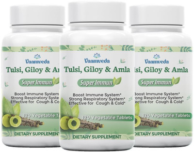 Vaamveda Tulsi Giloy Amla Immunity Booster Tablets ,Cures Cough Cold,Stronger Lungs(3 x 120 Tablets)