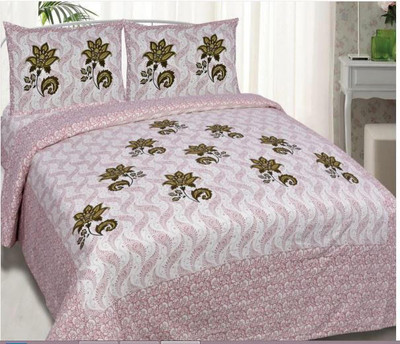 BATHAM HANDLOOM Cotton Double Flat 151 TC Jaipuri Prints Bedsheet(Pack of 2, Pink)