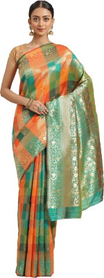 Shaily Retails Woven Bollywood Silk Blend Saree(Green, Orange)