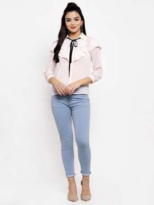 KASSUALLY Women Solid Casual Pink Shirt