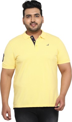 American Crew Solid Men Polo Neck Yellow T-Shirt