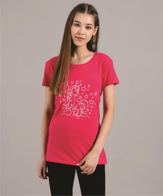 KOTTY Printed Women Round Neck Red T-Shirt