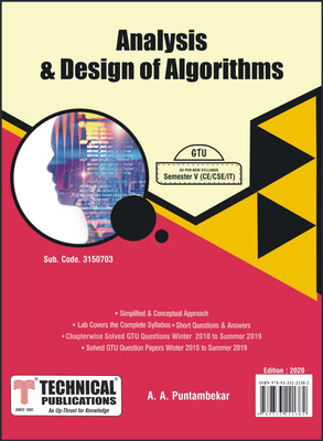 Analysis and design of algorithms for GTU Semester - V (CE / CSE / IT / I & CT -3150703 )(Paperback, A. A. Puntambekar)