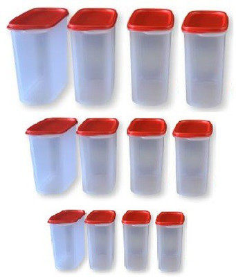 TUPPERWARE Plastic Grocery Container  - 1100 ml, 1700 ml, 2300 ml(Pack of 12, Red)