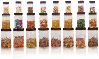 ShopGlobal 24 Pc Plastic Checkers/Container/Canister/Pet Jars Set, 350 ML, 650 ML, 1200 ML(CLEAR)  - 350, 650, 1200 Plastic Grocery Container