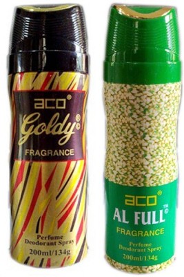 aco PERFUMES GOLDY and ALFULL Deodorant Body Spray 200 ML Deodorant Spray - For Men & Women (200 ml, Pack of 2) Deodorant Spray  -  For Men & Women(400 ml, Pack of 2)