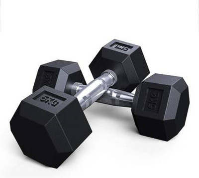 KROSSFIT Hex rock solid rubber dumbbells set of 5KG (2PCS X 5KG =10KG) Fixed Weight Dumbbell(10 kg)