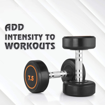 YMD Rubber Coated Round Dumbbells with Knurled Steel Grip Pair of 7.5kg Dumbbells Fixed Weight Dumbbell(15 kg)
