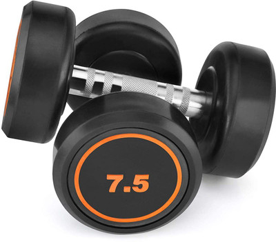 HACKERX Rubber Coated Round Dumbbells with Knurled Steel Grip Pair of 7.5kg Dumbbells Fixed Weight Dumbbell(15 kg)