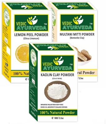 VEDICAYURVEDA Lemon Peel+Multani Mitti & Kaolin Clay for Skin Fairness Face-Pack Set of 3(300 g)