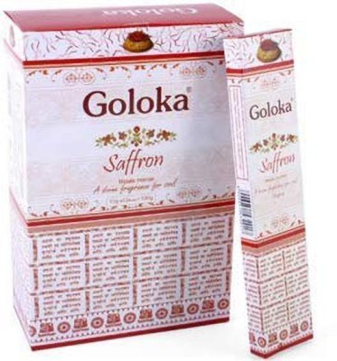 Buyer World Goloka Saffron Incense Sticks - Natural Nagchmpa Agarbatti Wood Stick Pack of 12 (15gm Each Box) 180gm Saffron(15, Set of 12)
