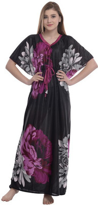 FNKSTYLE Floral Print Satin Blend Women Kaftan