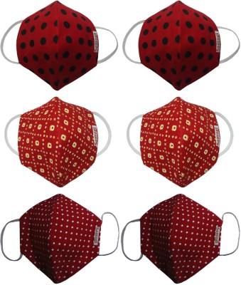 somugi 3 layer filteration (Red-white polka dot + Red-black polka dot + Red-chunri print) cotton Anti pollution , Dust and Droplet Protection Face mask Pack of- 6 pcs (Reusable, washable, comfortable , Breathable, skin friendly) Adult size 3 layer filteration (Red-white polka dot + Red-black polka d