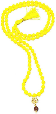 Raviour Lifestyle Mahakal Bholenath Trishul Pendant With Yellow Hakik Agate 108 beads Mala For Good Health And Lord Shiv Blessing Agate Dori Chain