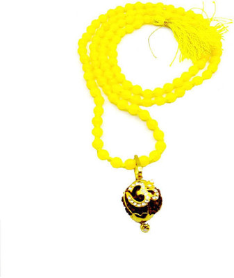 Raviour Lifestyle Lord shiv punchmukhi rudraksha Om pendant With Yellow Hakik Agate 108 beads Mala For Good Luck and Mahadev Blessing Agate Dori Chain