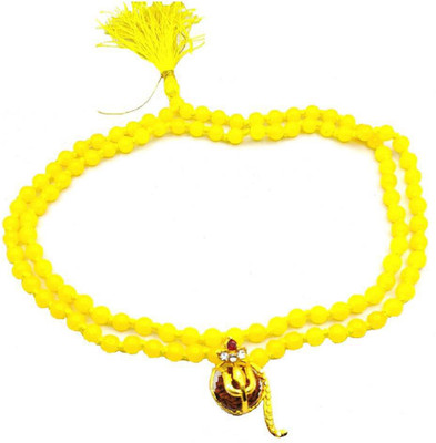 Raviour Lifestyle Raviour Lifestyle Rudraksh Mahadev Trishul Ganesh Pendant With Yellow Hakik Agate 108 beads Mala For Ganesh Blessing And Prosperity Brass Agate Silk Dori