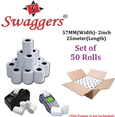SWAGGERS Paper Rolls Billing Machine Paper Rolls 57mm(Width)x25meter(Length)-2 inch, Set of 50 rolls 57MM 70 gsm Thermal Paper(Set of 50, White)