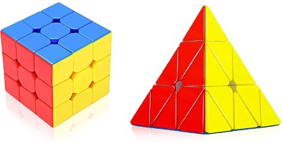 Authfort Cube Combo Set of 3x3x3 and Pyraminx Pyramid Triangle High Speed Stickerless Puzzle Cube(2 Pieces)