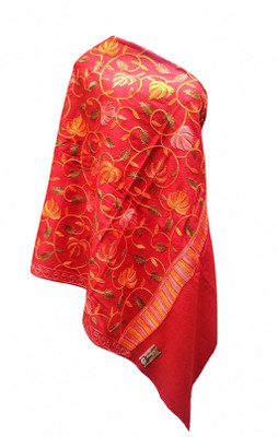 Kashmiri Wool Embroidered Women Shawl(Red)