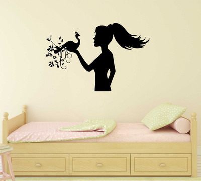 fuzzy 80 cm bird with girl Self Adhesive Sticker(Pack of 1)
