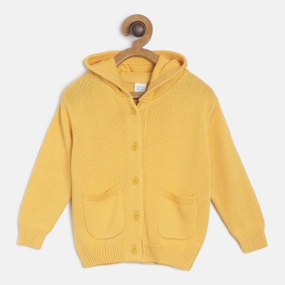 MINI KLUB Self Design Hooded Neck Casual Baby Boys Yellow Sweater